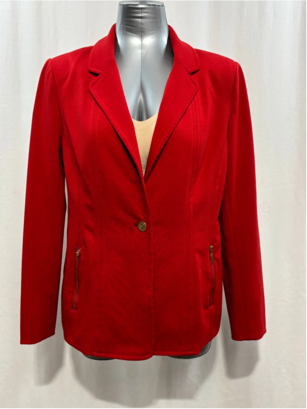 Women's Rafaella Studio Red Blazer Jacket with Leopard Lining Gold Zips Size 12